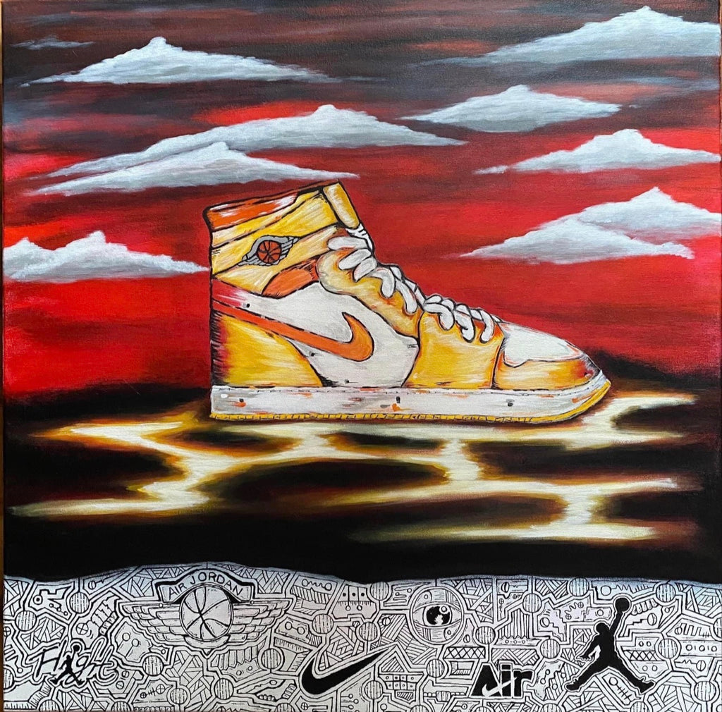 Air Jordan Dreamscape – Sneaker Pop Art Canvas, 30x30 Abstract Red Sky